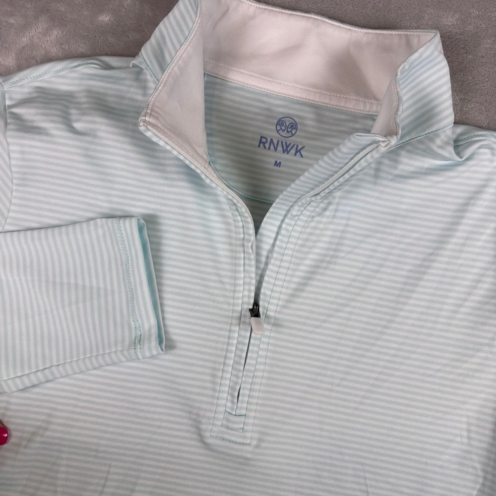 Renwick Womens Quarter Zip Pullover Light‎ Blue White Striped Active Top Size M
